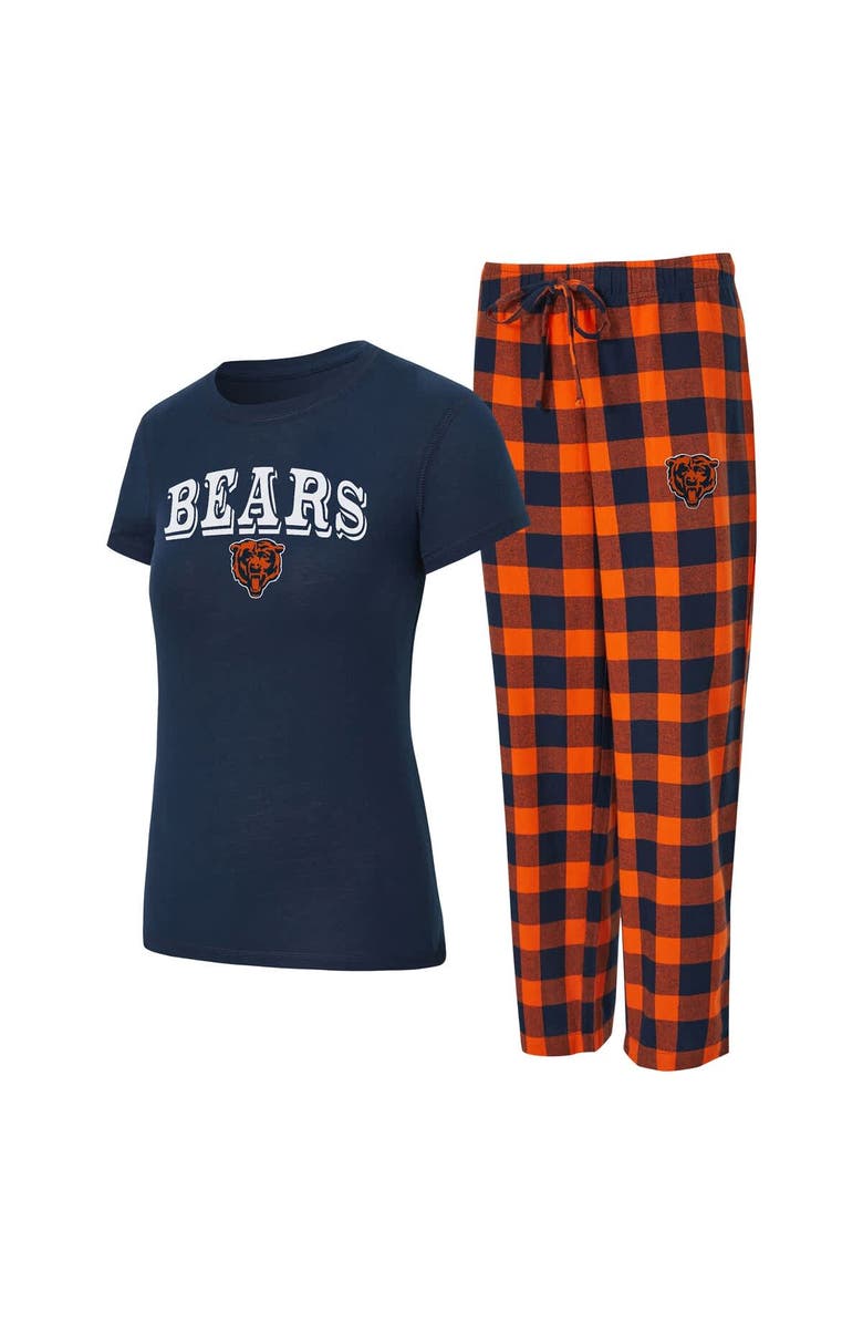 CONCEPTS SPORT Women's Concepts Sport Navy/Orange Chicago Bears Avondale T-Shirt & Pants Flannel PJ Set, Main, color, Navy