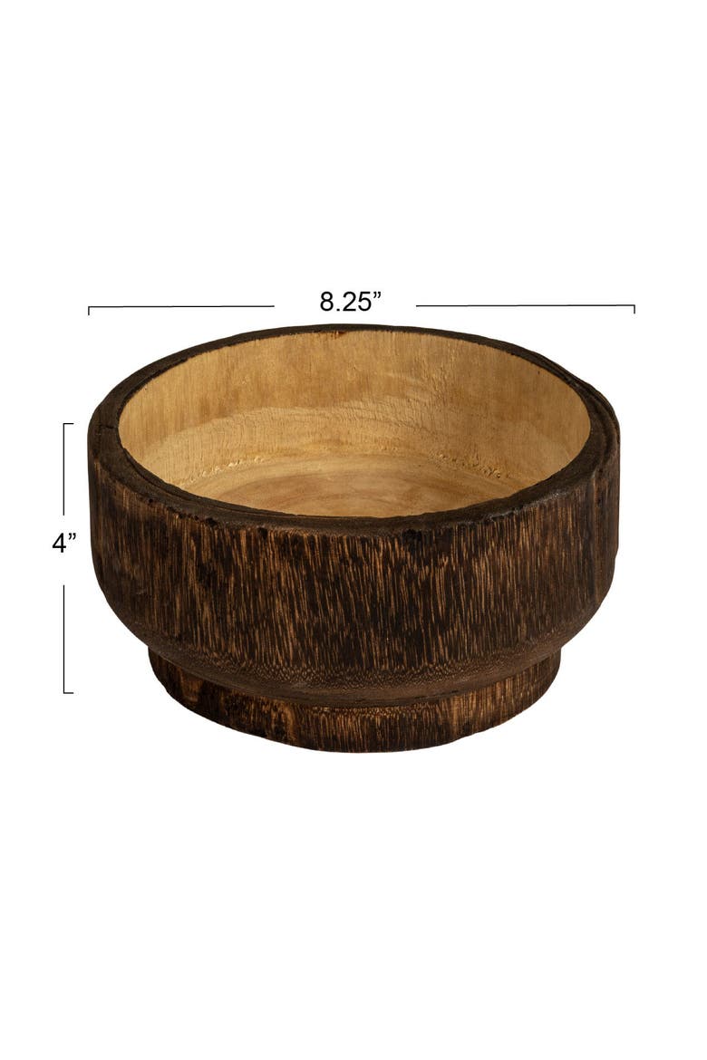Round Paulownia Wood Decorative Bowl, Marbled Brown Finish, Alternate, color, Black
