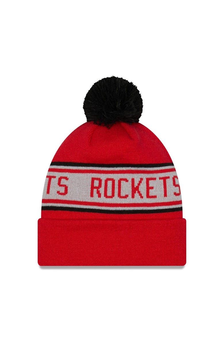 New Era Men's New Era Red Houston Rockets Repeat Cuffed Knit Hat with Pom, Alternate, color, 