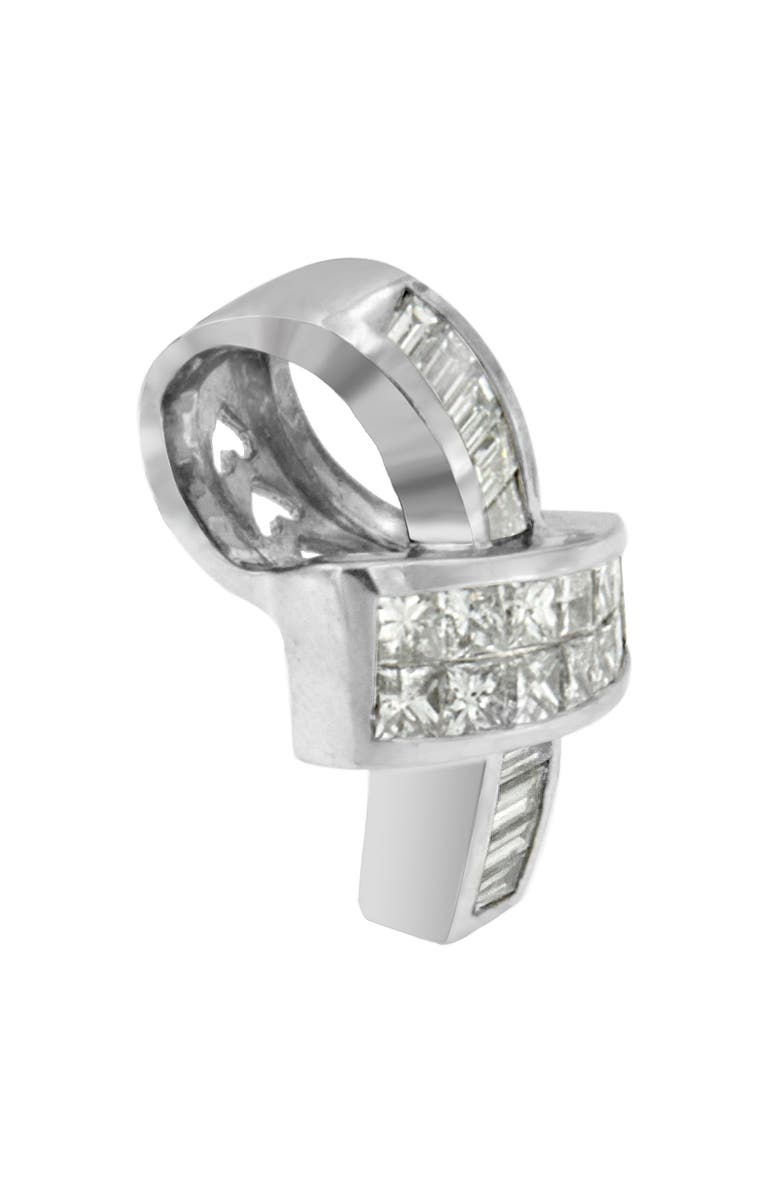 Haus of Brilliance 14K White Gold 2 cttw Princess and Baguette Cut Diamond Ribbon Pendant Necklace, Alternate, color, White