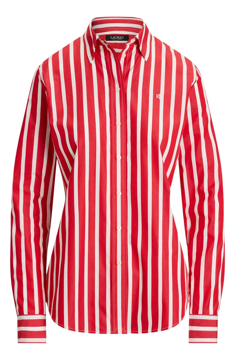 Lauren Ralph Lauren Vertical Stripe Broadcloth Button-Up Shirt, Alternate, color, Red/ White