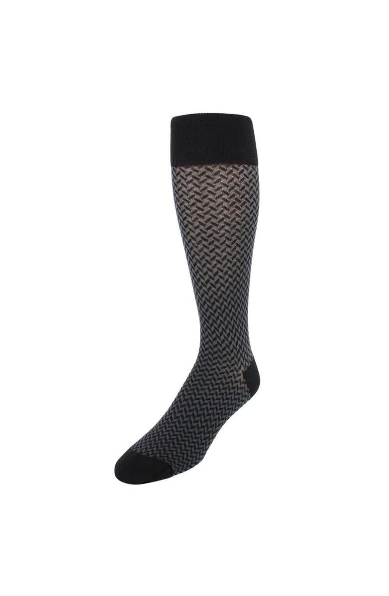 Trafalgar Benoit Herringbone Patterned Mid-Calf Merino Wool Socks, Main, color, Black And Charcoal