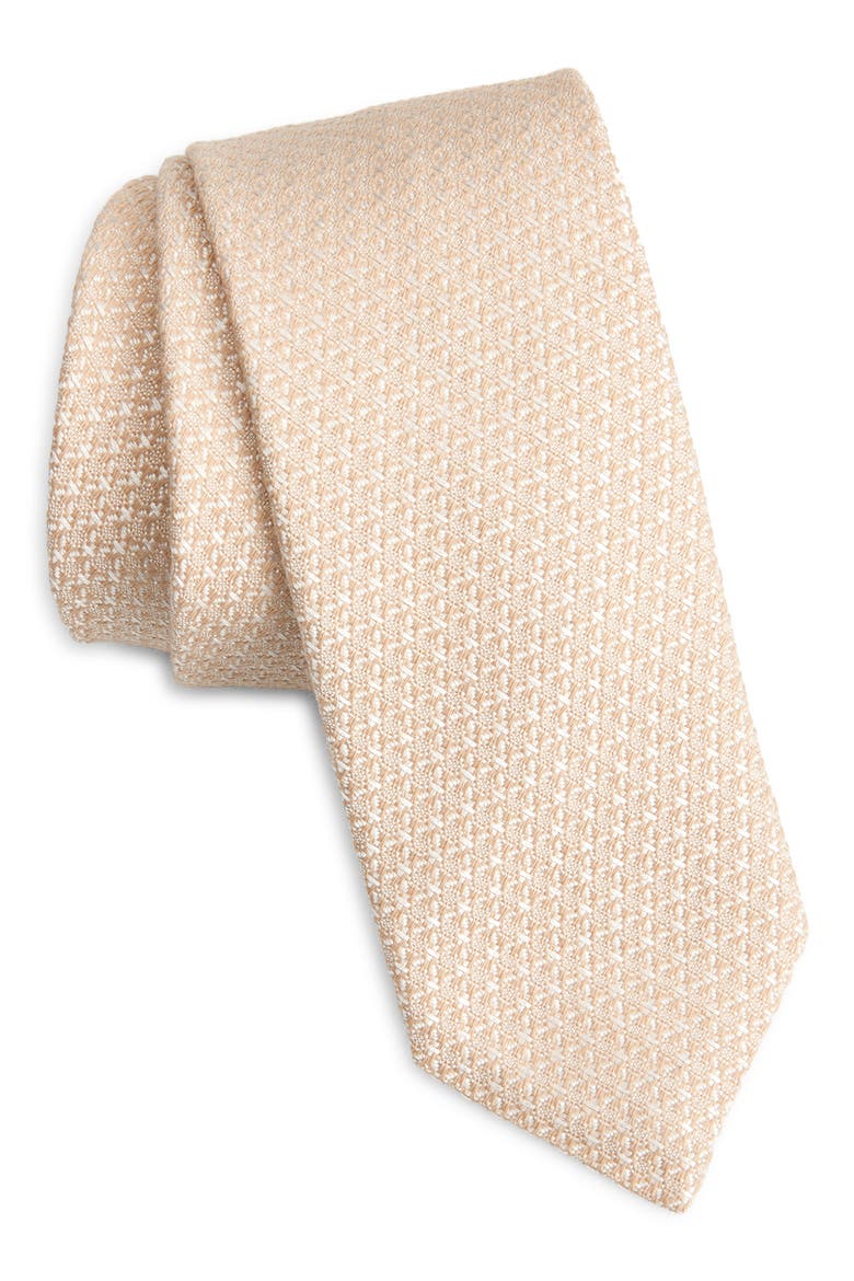 Cotton & Silk Tie, Main, color, LIGHT BEIGE