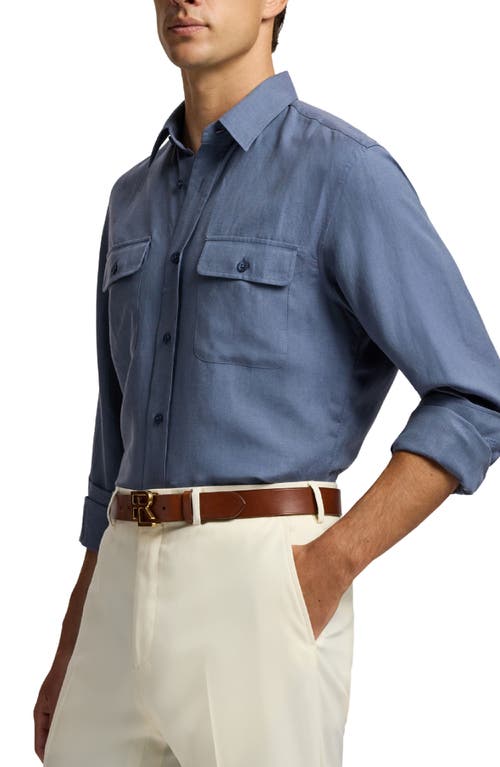Ralph Lauren Purple Label Silk & Linen Button-up Shirt In Blue