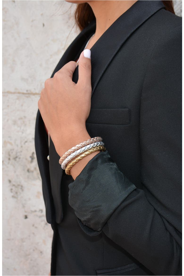 Nappa Braided Leather Bracelet, Alternate, color, ROSE GOLD