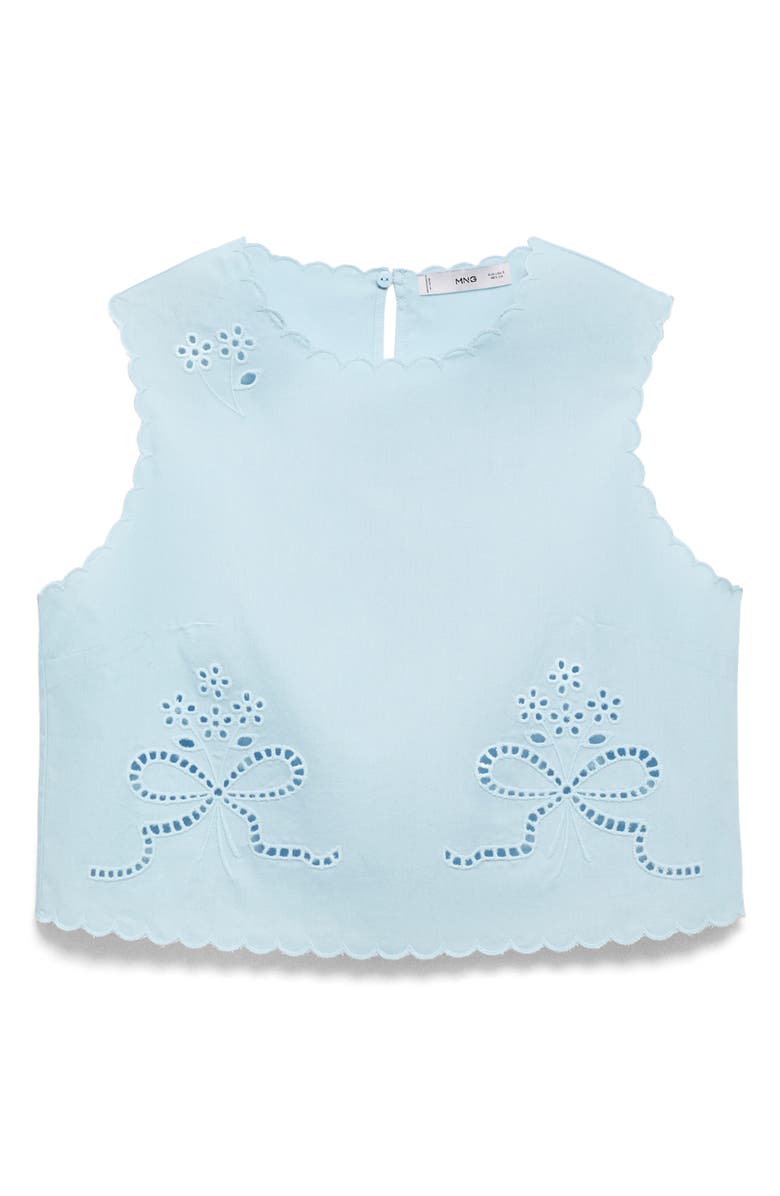 MANGO Eyelet Embroidered Cotton Crop Top, Alternate, color, Sky Blue