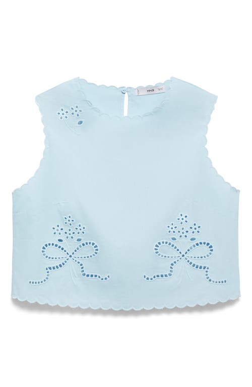 Mango Eyelet Embroidered Cotton Crop Top In Blue