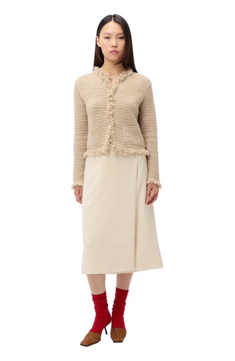 GOBI Mongolian Cashmere Cashmere Cardigan with Frayed Edges, Alternate, color, Fog