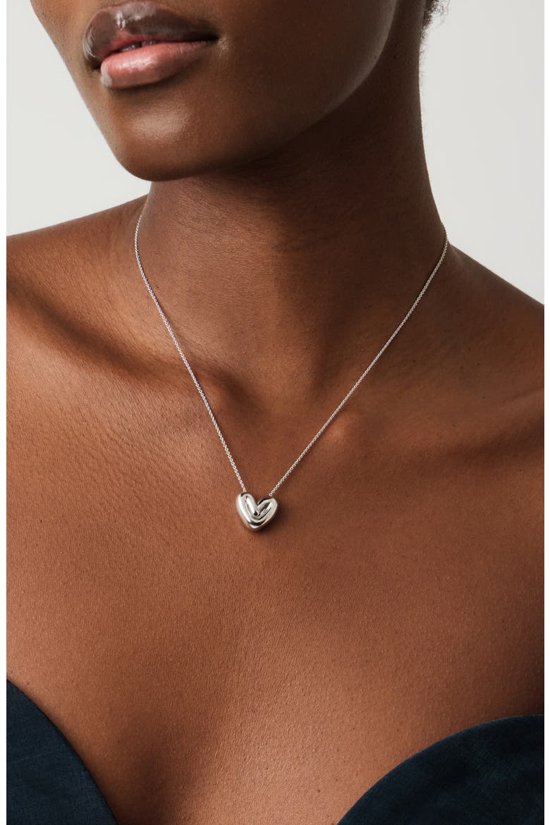 Puffy Heart Pendant Necklace, Alternate, color, SILVER