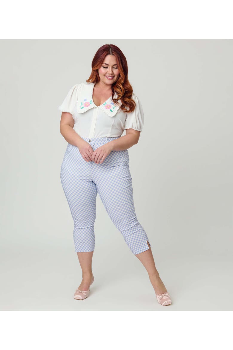 Plus Size Rachelle Capri Pants, Alternate, color, Baby Blue Gingham Print