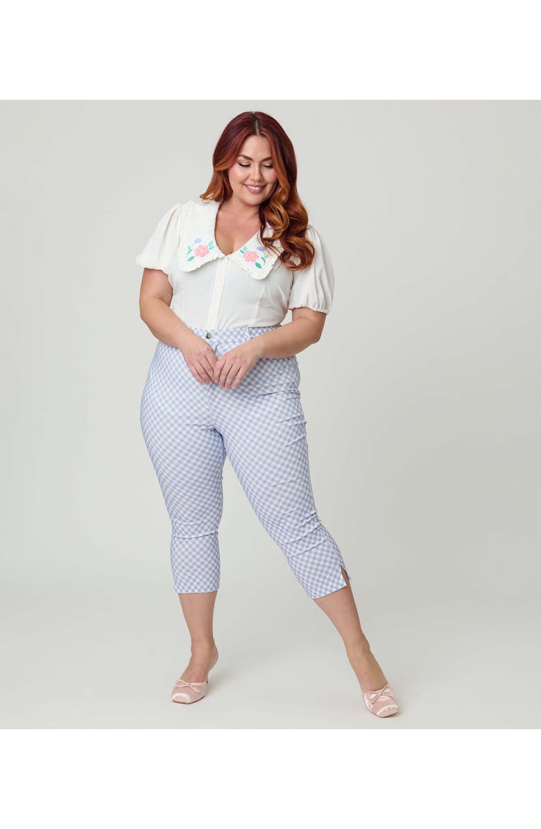 Unique Vintage Plus Size Rachelle Capri Pants, Alternate, color, Baby Blue Gingham Print