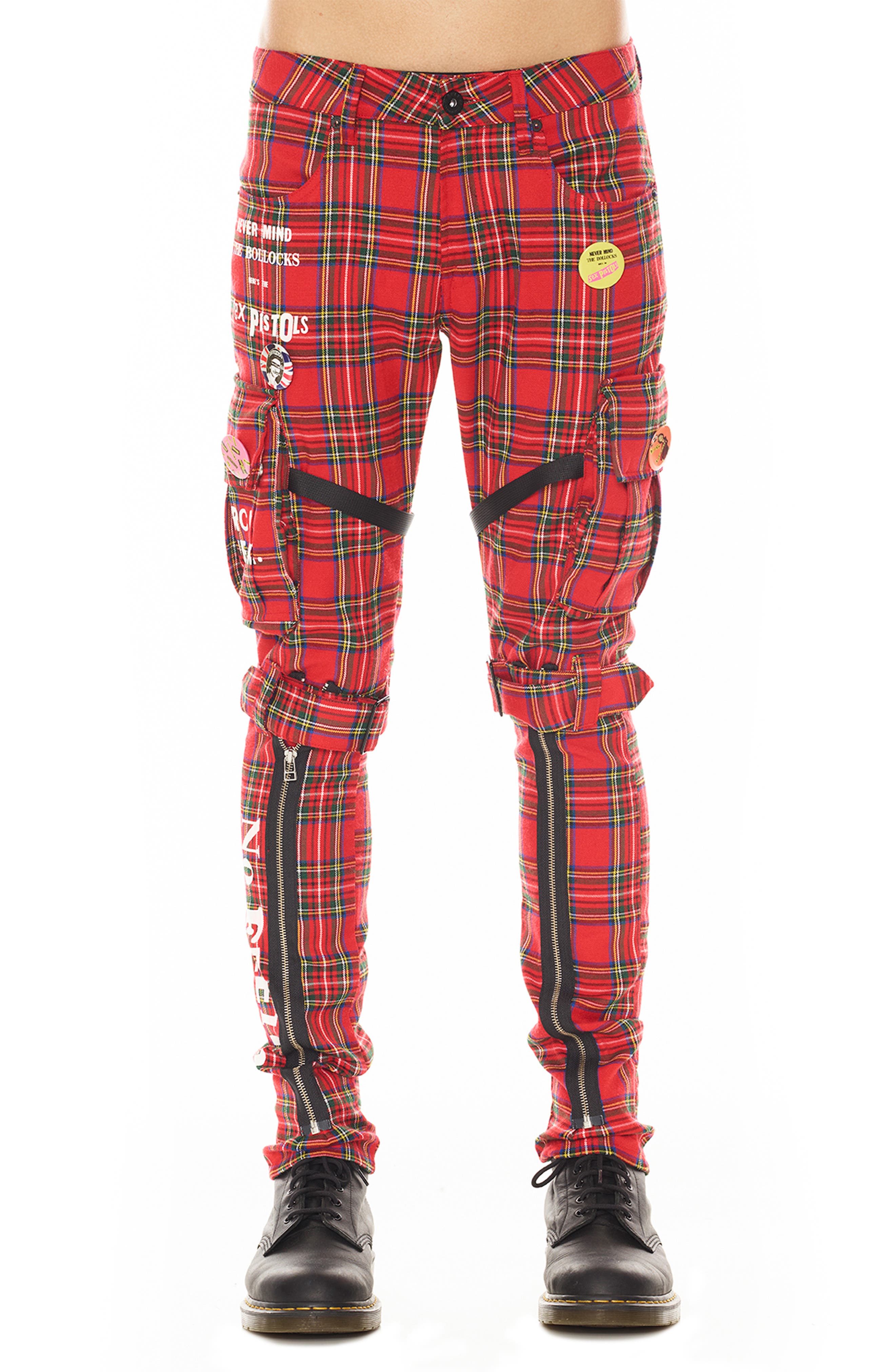 Cult of Individuality Rocker Sex Pistols Plaid Slim Leg Cargo Pants