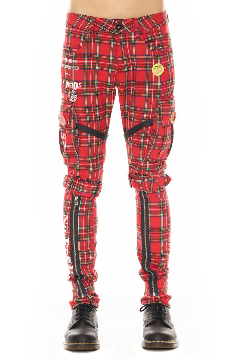 Cult of Individuality Rocker Sex Pistols Plaid Slim Leg Cargo Pants, Main, color, Plaid