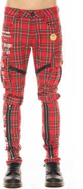 Cult of Individuality Rocker Sex Pistols Plaid Slim Leg Cargo Pants