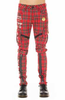 Cult of Individuality Rocker Sex Pistols Plaid Slim Leg Cargo Pants