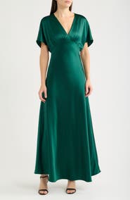 CeCe Dolman Sleeve Satin Cocktail Midi Dress