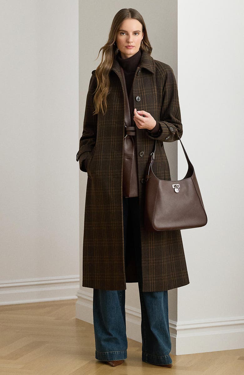 Lauren Ralph Lauren Windowpane Plaid Wool Blend Trench Coat, Alternate, color, 