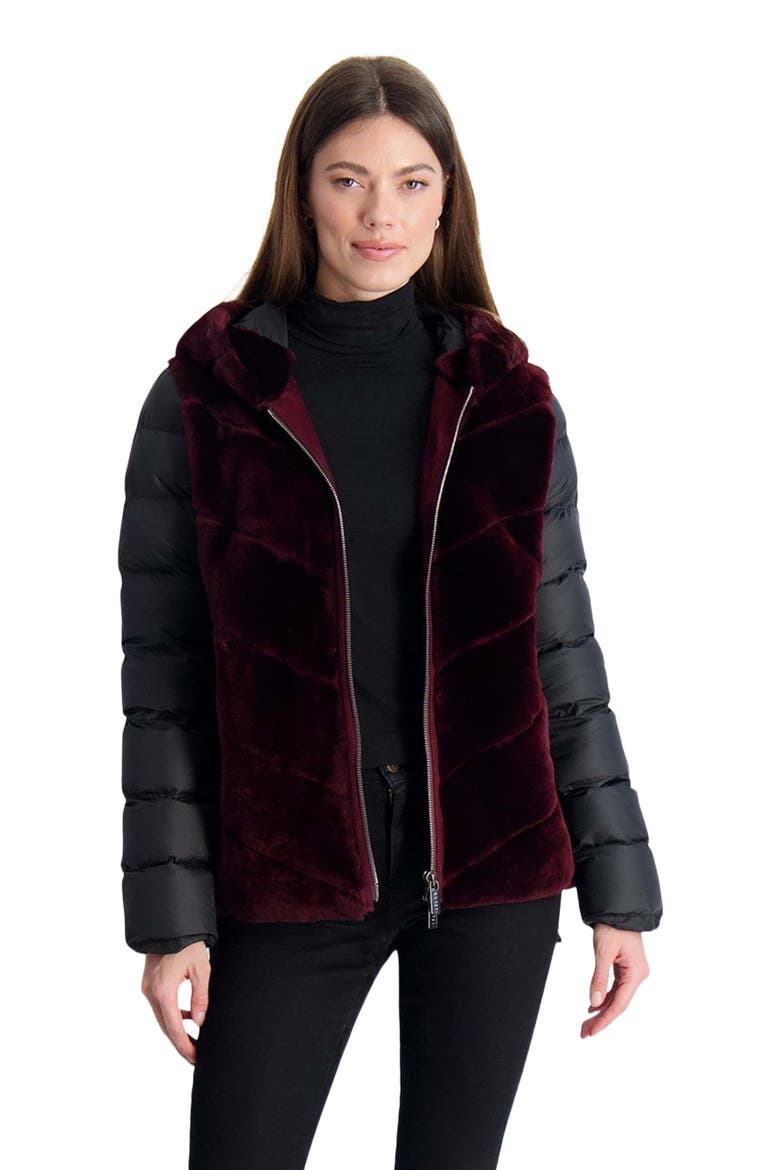 Genuine Shearling Parka, Quilted Features, Alternate, color, BURGUNDY/BLACK