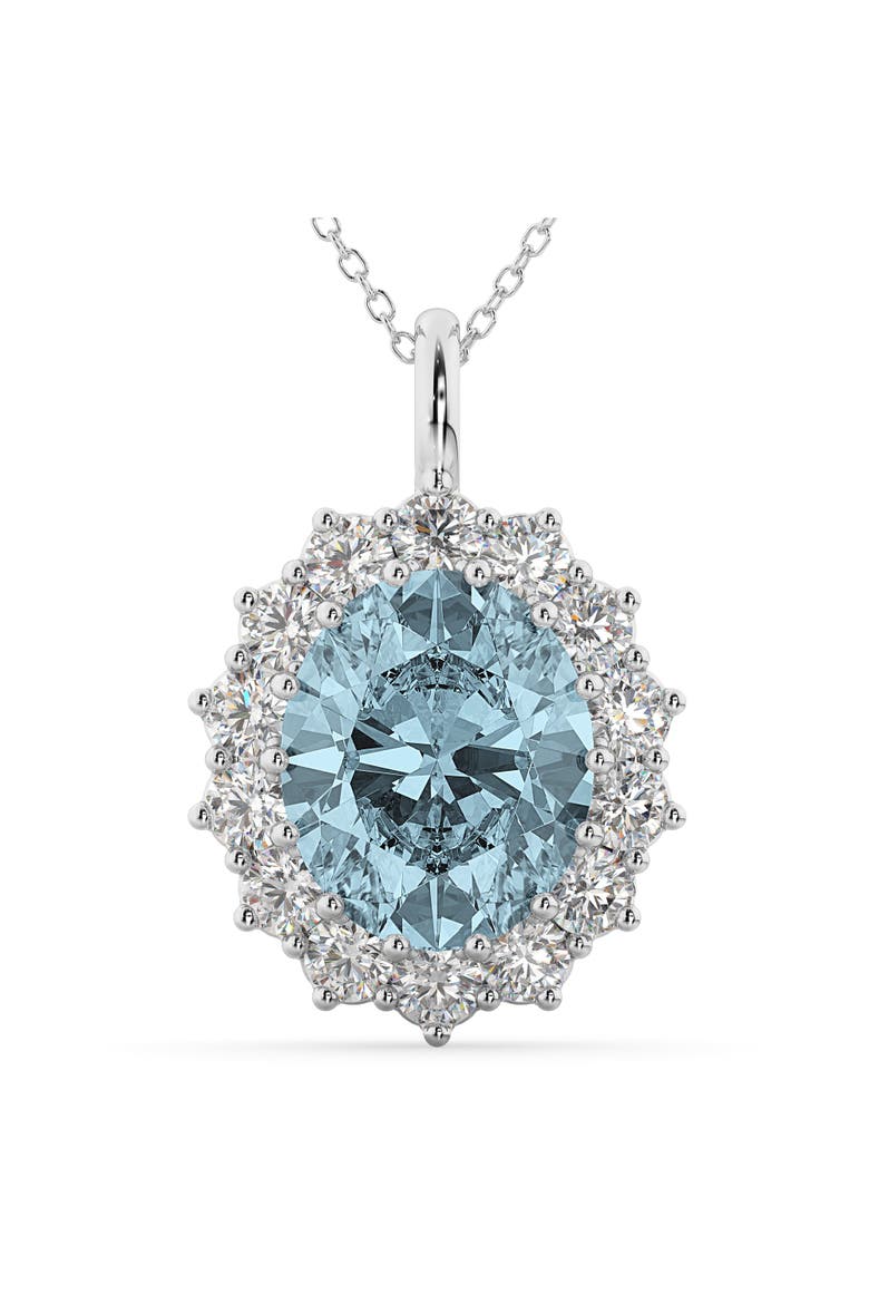 Oval Aquamarine & Diamond Halo Pendant Necklace 14k, Main, color, 6.40ct/White Gold