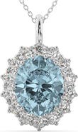 ALLUREZ Oval Aquamarine & Diamond Halo Pendant Necklace 14k