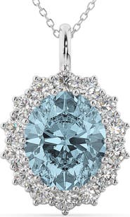 ALLUREZ Oval Aquamarine & Diamond Halo Pendant Necklace 14k