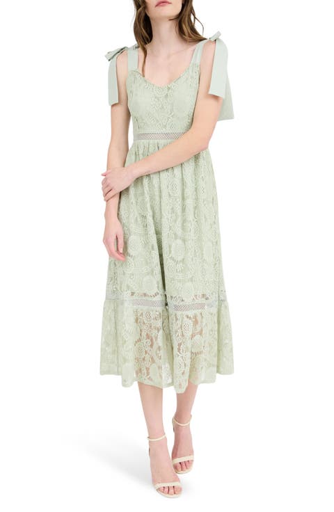 Tie Shoulder Lace Midi Dress