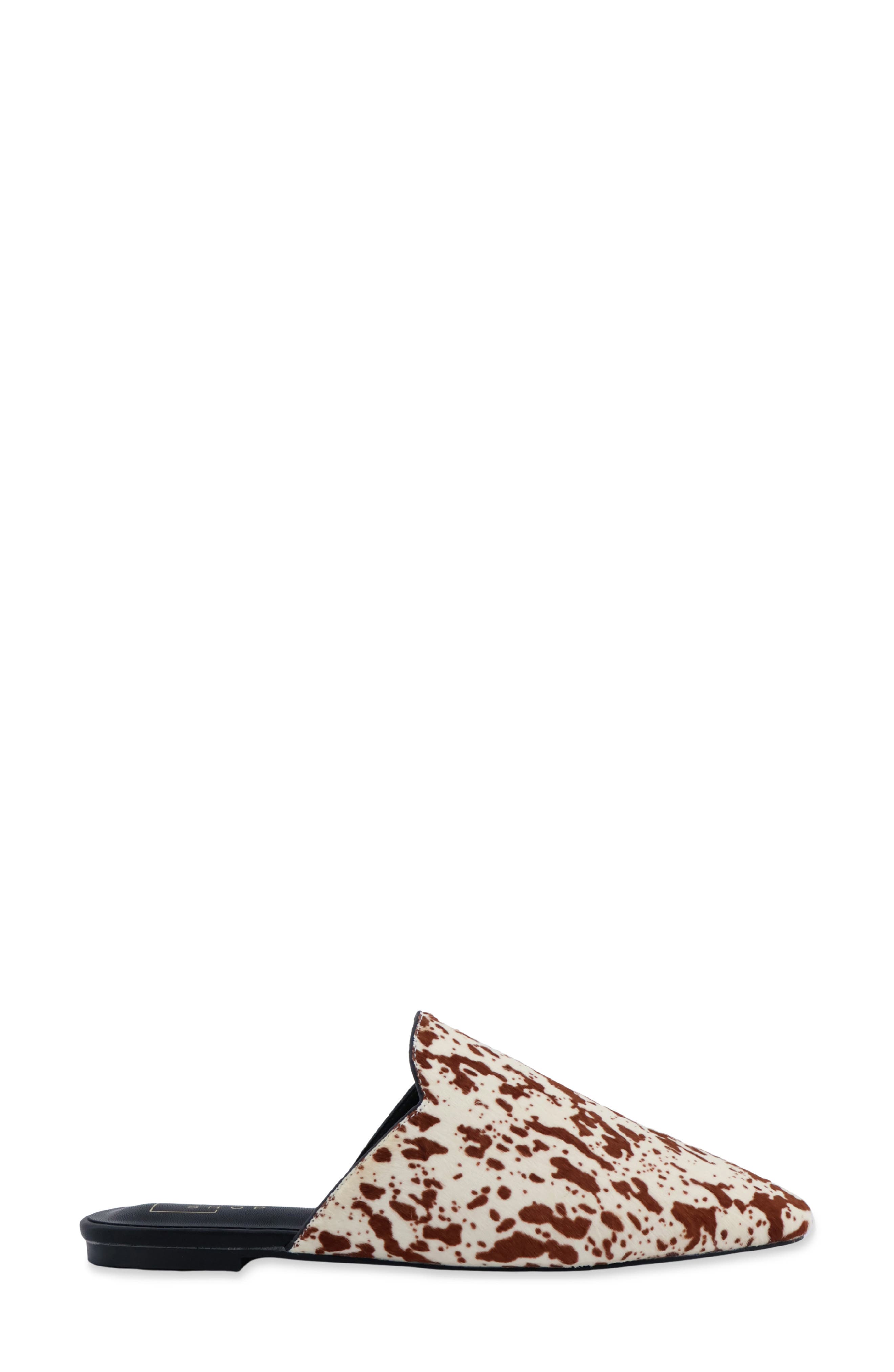 Atlas Faux Fur Flat Mule, Alternate, color, COW HAIR