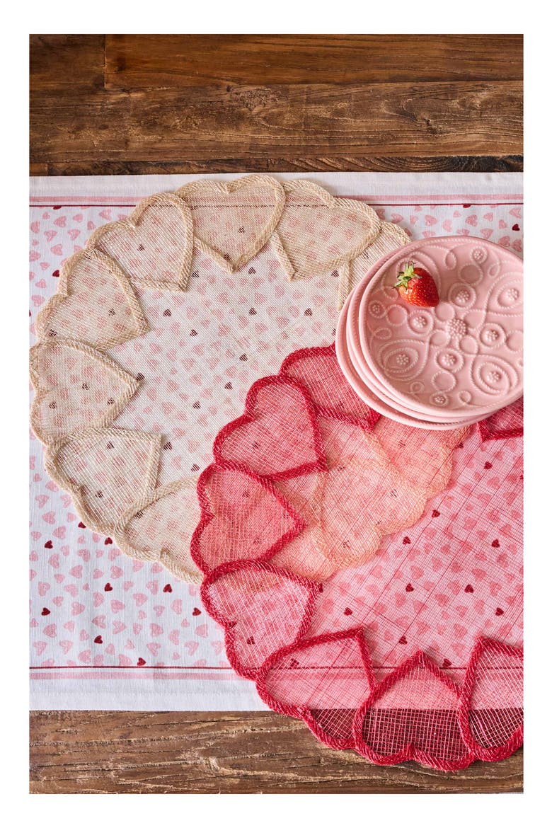 Pink Heart Set of 4 Placemats, Alternate, color, PINK