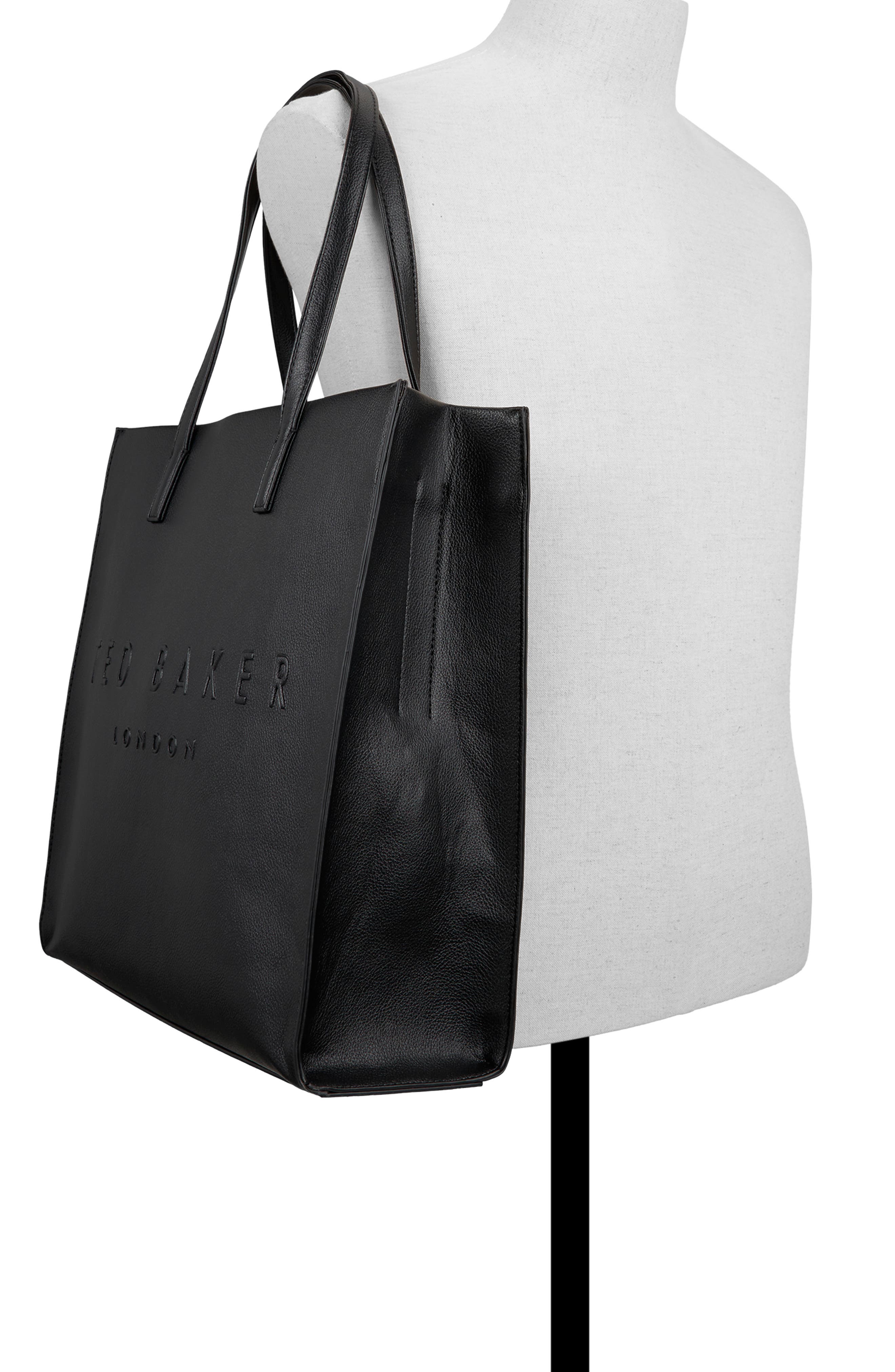 Hayden Faux Leather Tote, Alternate, color, BLACK