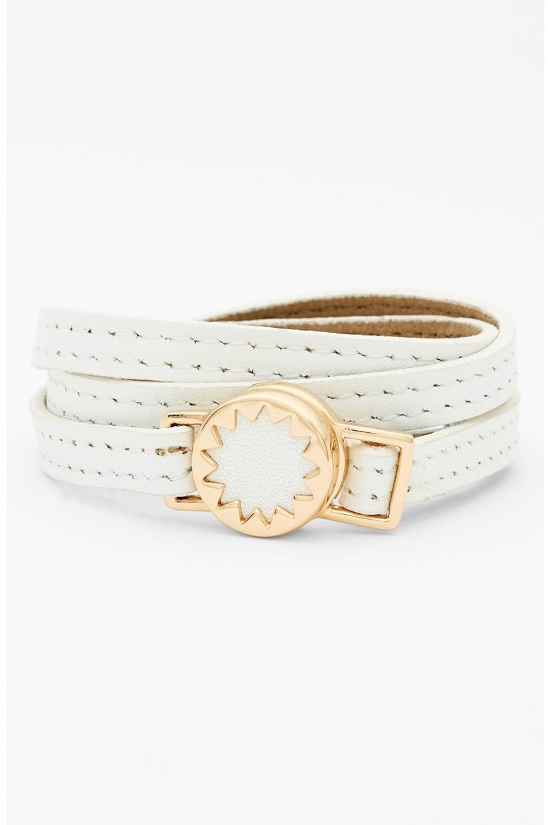 Sunburst Leather Wrap Bracelet, Main, color, WHITE/ GOLD