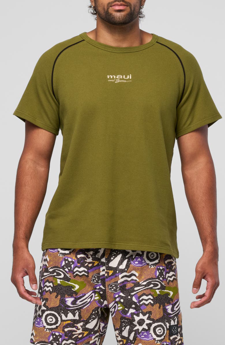 Maui & Sons Embroidered Logo Raglan Sleeve Cotton T-Shirt, Main, color, Olive