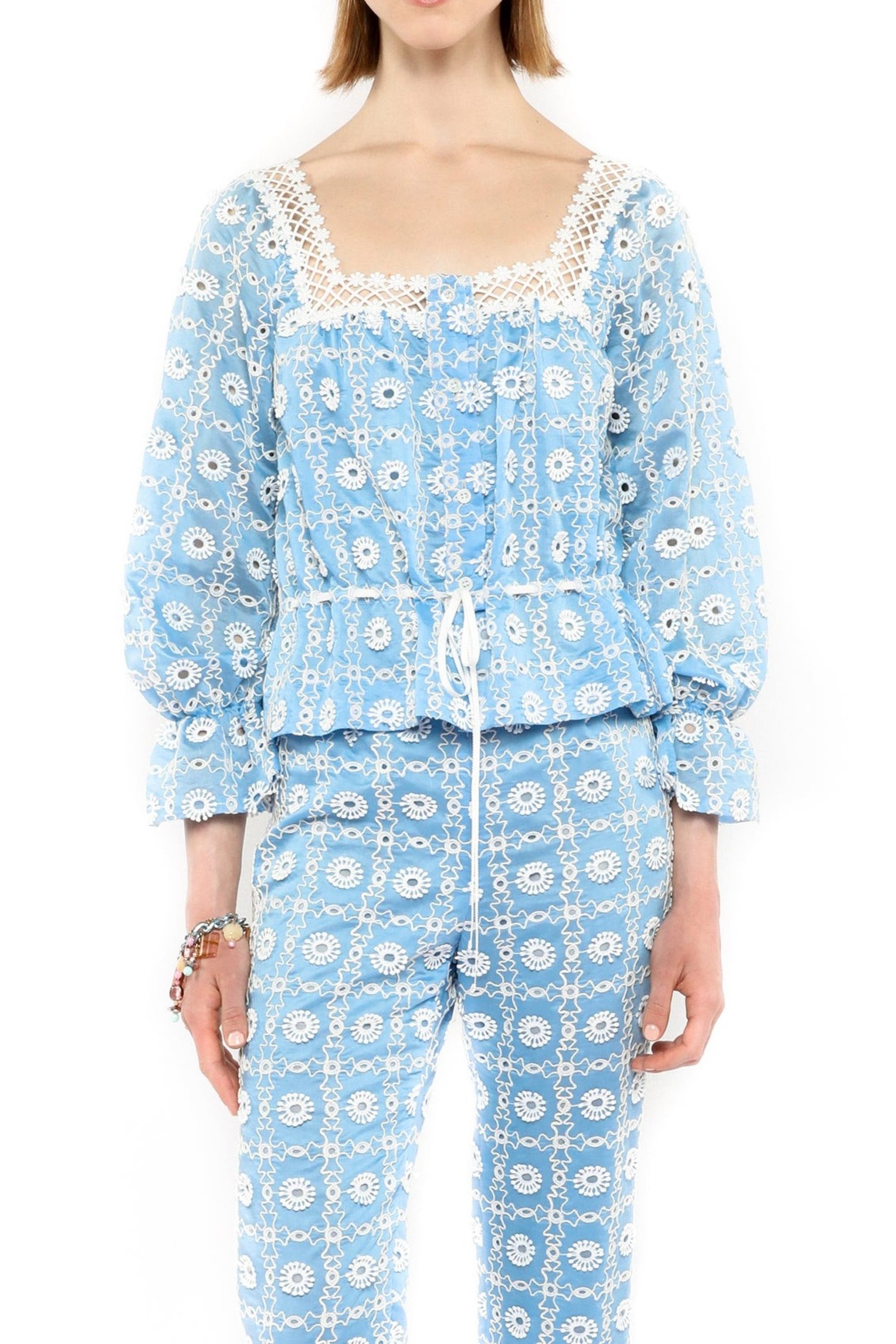 Lattice Lace Embroidery Top