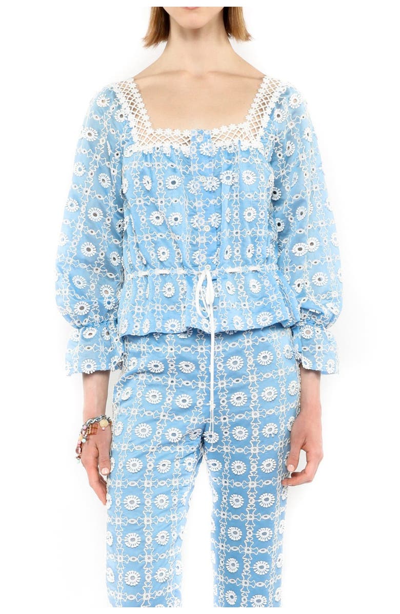 Anna Sui Lattice Lace Embroidery Top, Main, color, Baby Blue