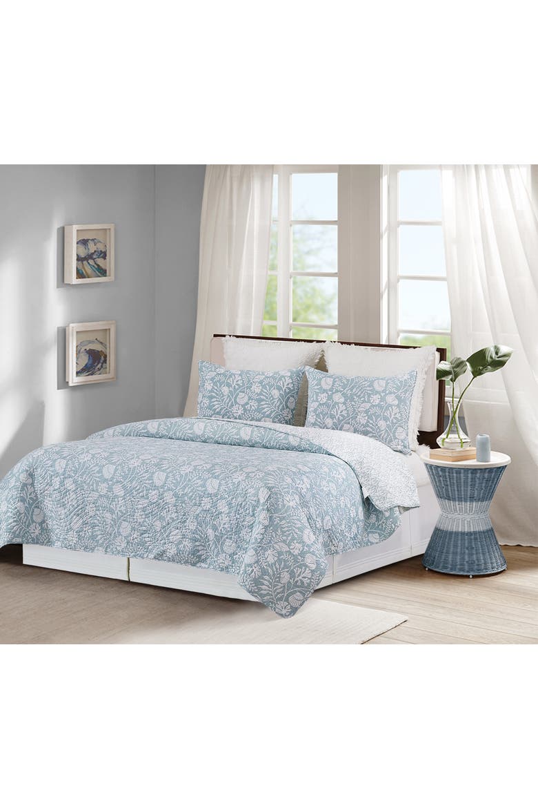 Seafoam Reef Cotton Quilt Set, Alternate, color, Blue