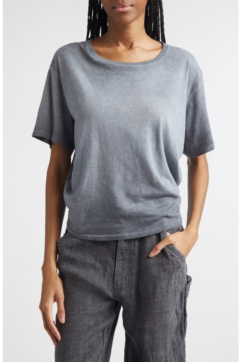 Tight Waist Cotton & Cashmere T-Shirt, Main, color, WASHED NAVY BLUE