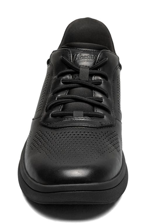 Florsheim Fleet Perforated Toe Elastic Lace Sneaker In Black Smooth