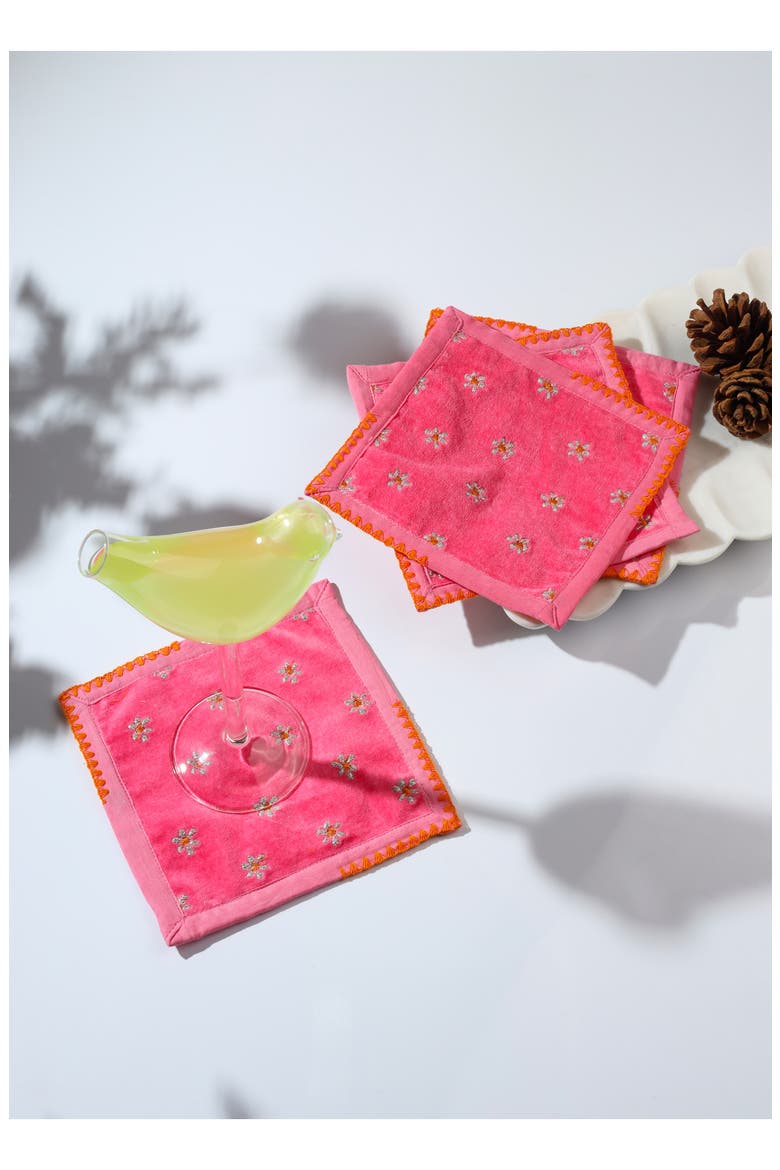 Embroidered Set of 4 Cocktail Napkins, Alternate, color, PINK