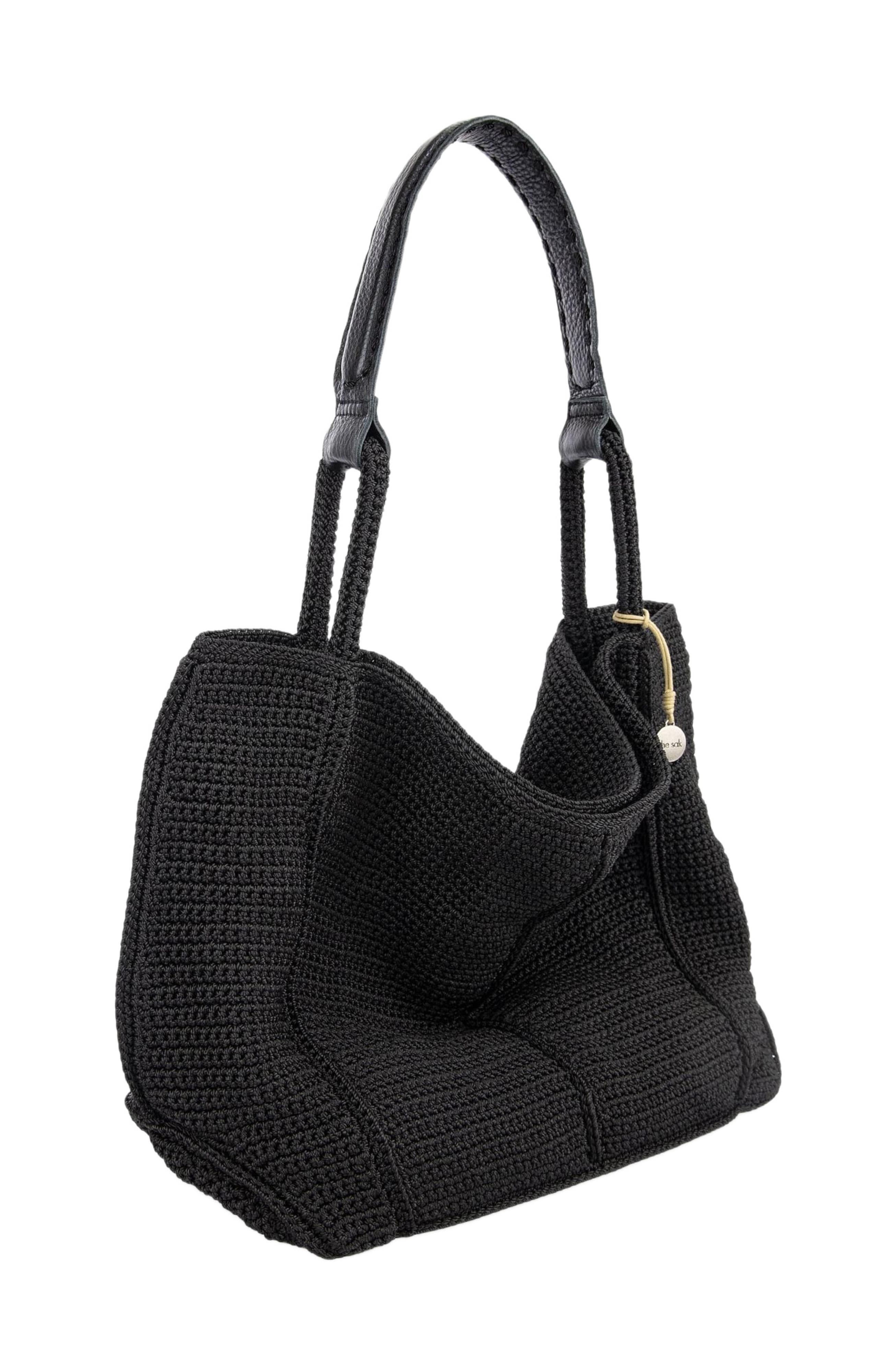 The Sak Los Feliz Large Tote Leather Bag, Alternate, color, Black Crochet