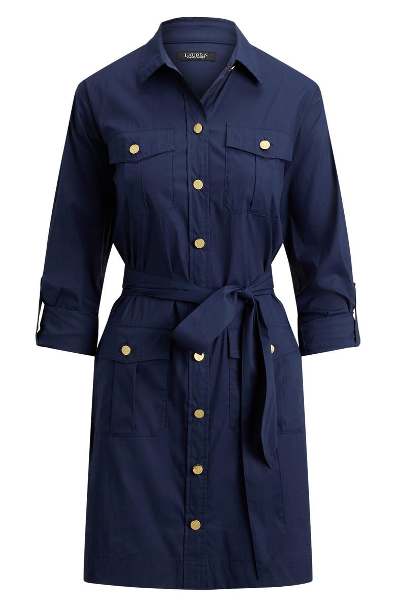 Lauren Ralph Lauren Stretch Cotton Belted Shirtdress, Alternate, color, Refined Navy Blue