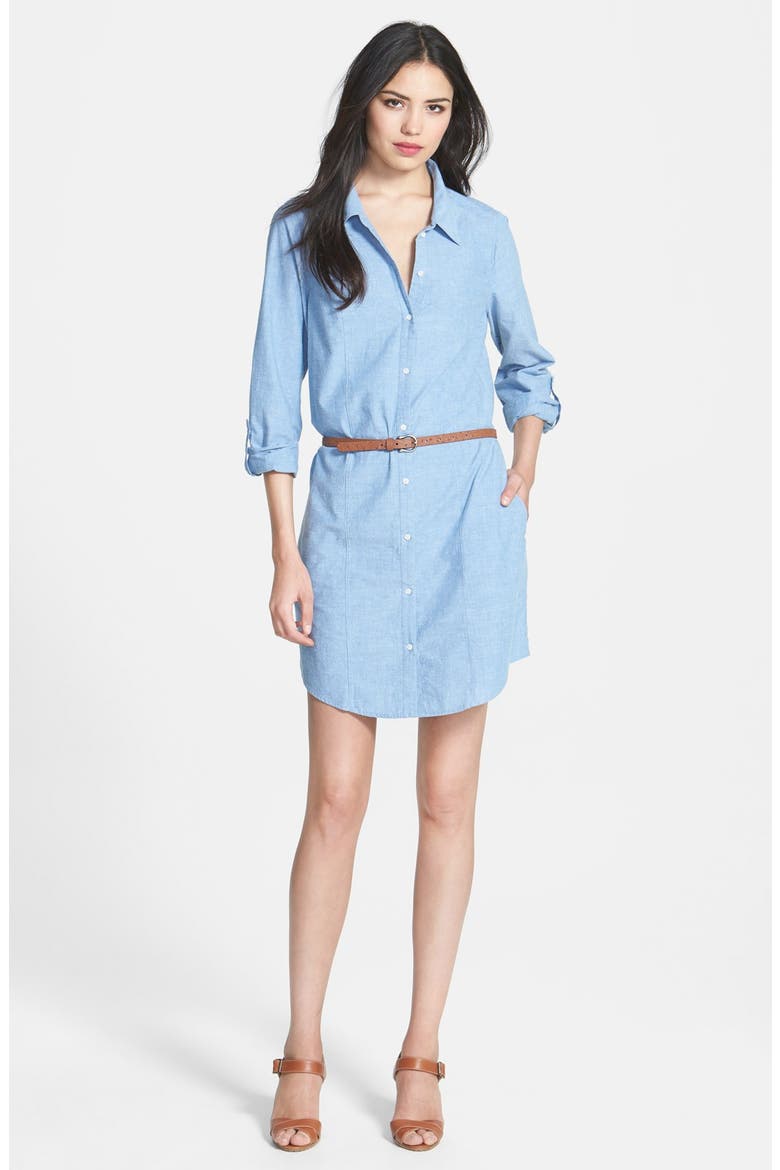 'Tarellia' Belted Cotton Chambray Shirtdress, Main, color, LIGHT CHAMBRAY