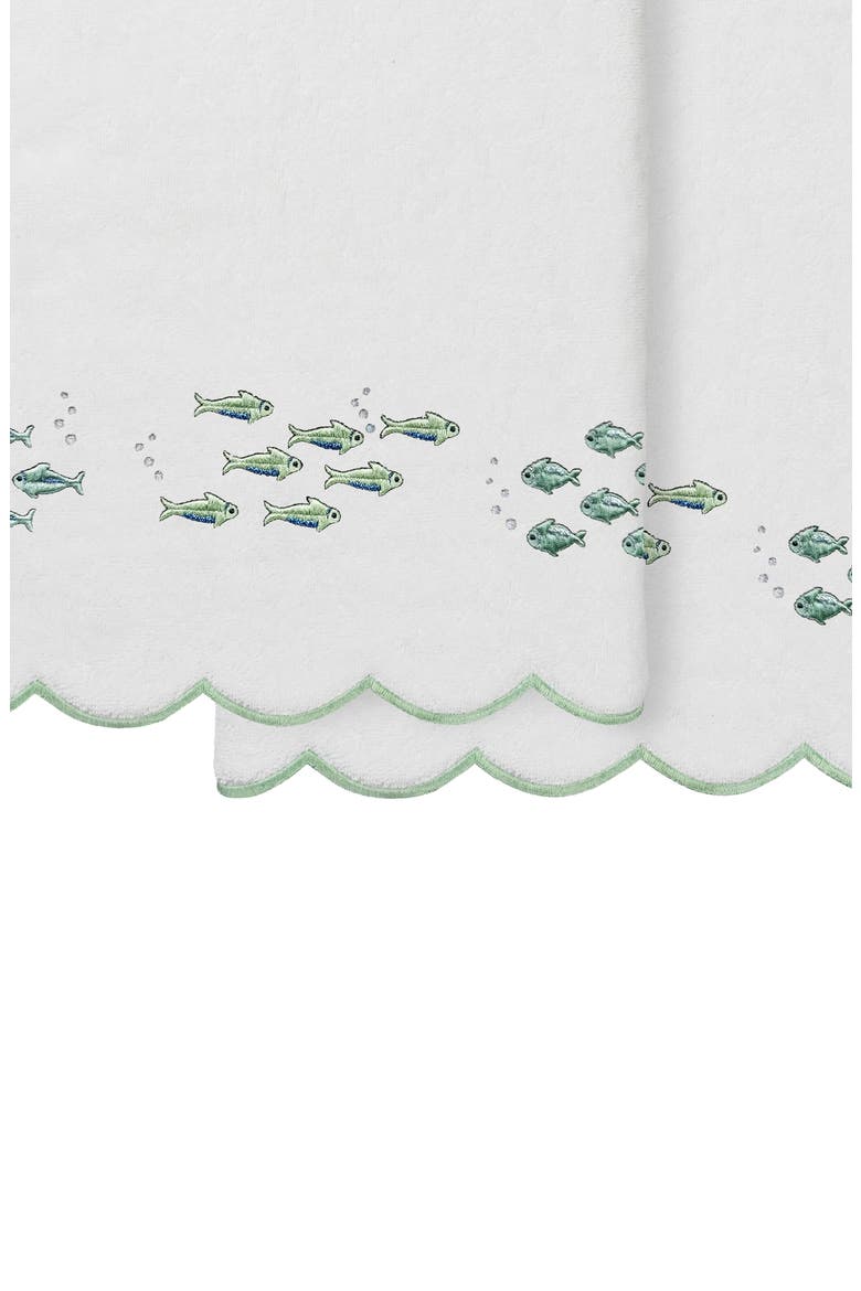 Fish School Scallop 2-Piece Bath Towel Set, Alternate, color, WHITE/ GREEN