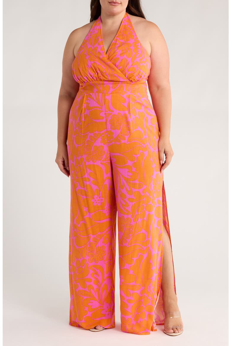 Kaci Floral Magic Moment Halter Jumpsuit, Main, color, ORANGE/ FUCHSIA