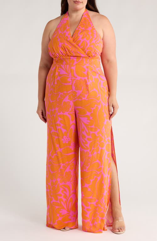 Sugarlips Kaci Floral Magic Moment Halter Jumpsuit In Orange