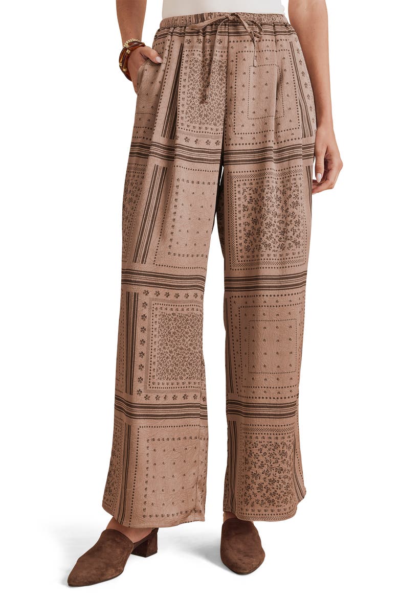 Valerie Print Tie Waist Wide Leg Pants, Main, color, TAUPE