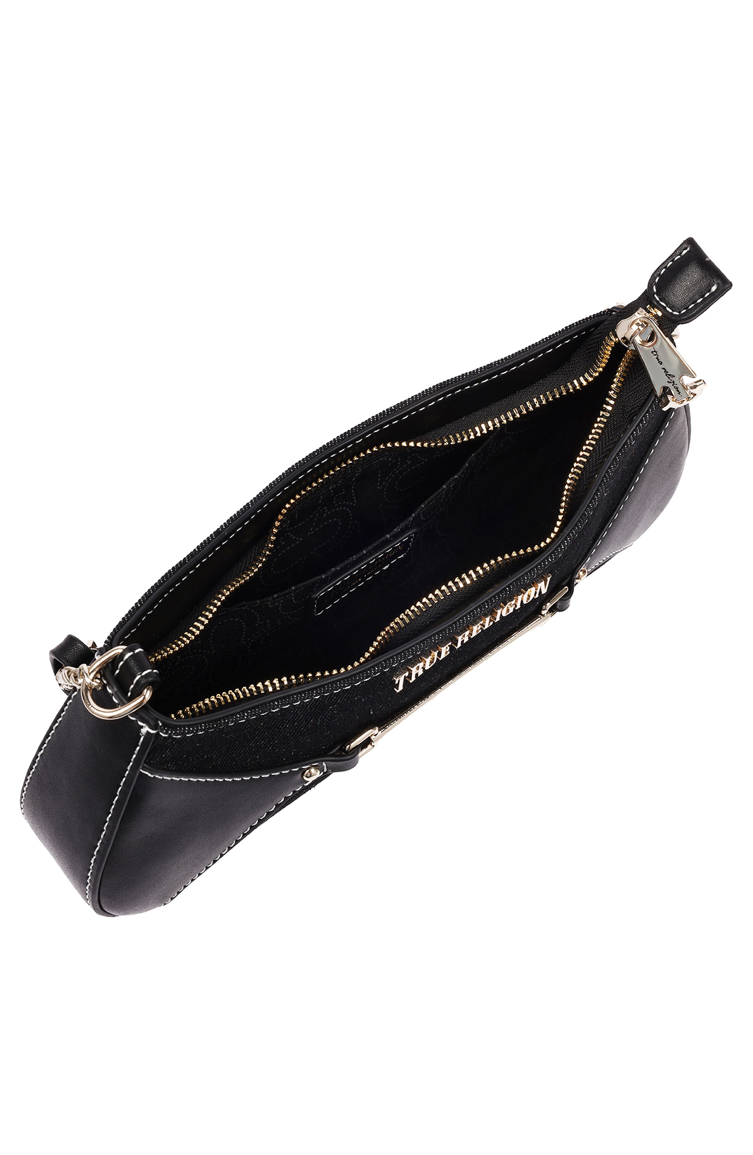 Zip Top Denim Shoulder Bag, Alternate, color, BLACK