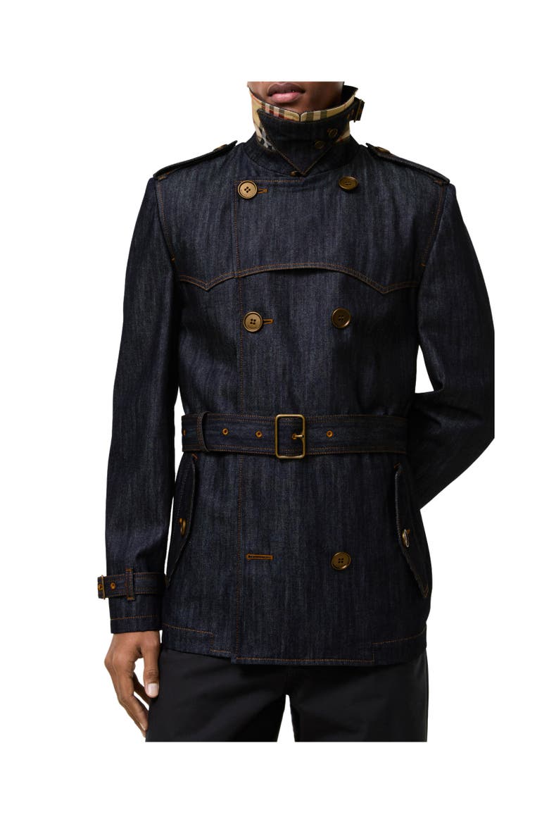 Short Denim Trench Coat, Alternate, color, Dark indigo