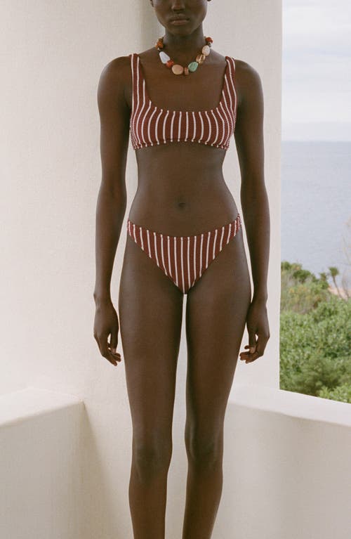 Mango Stripe Rib Bikini Bottoms In Brown