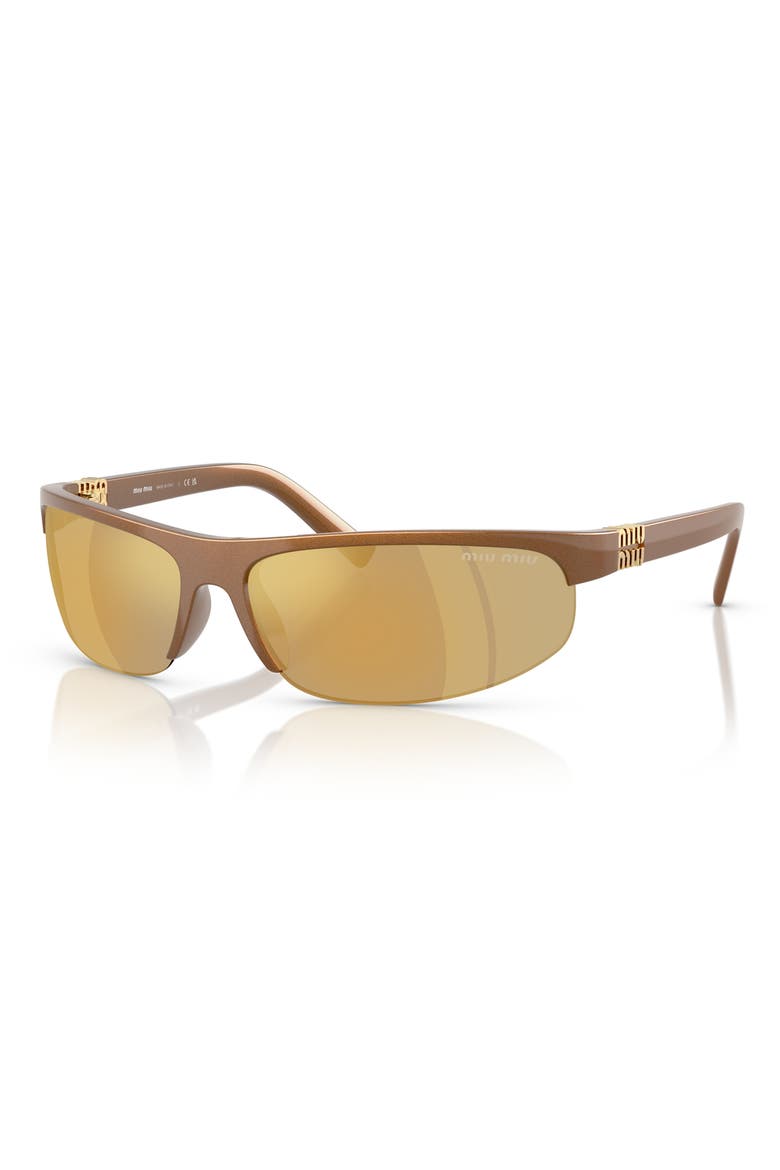 70mm Oversize Oval Semirimless Sunglasses, Alternate, color, BROWN MIRROR