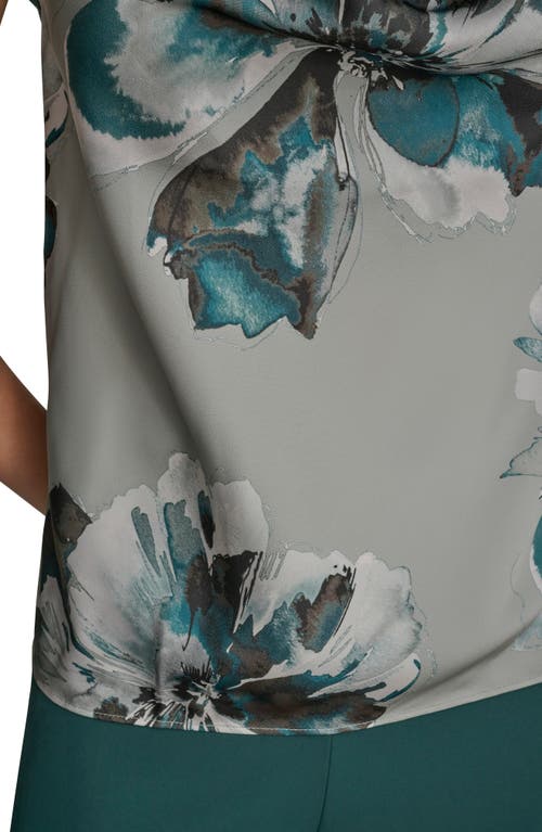 Donna Karan Printed Cap-sleeve Cowlneck Top In Gray