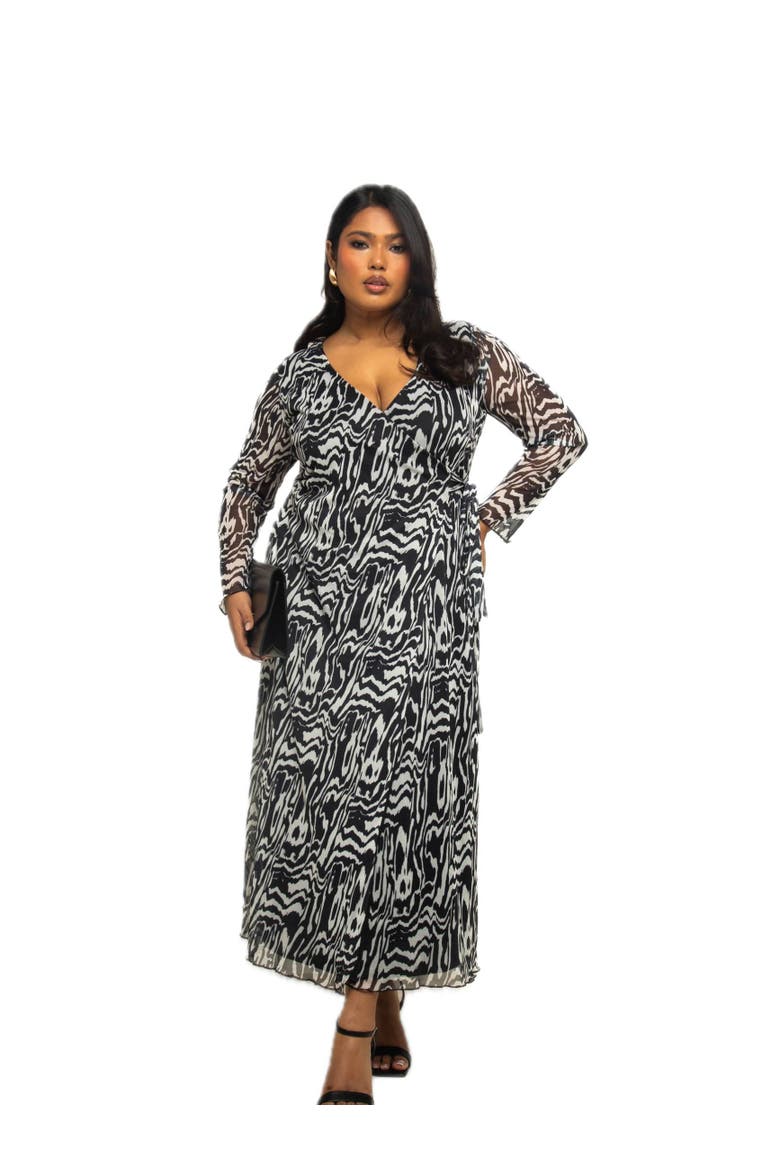 Monochrome Print Midaxi Dress With Slit, Main, color, Black